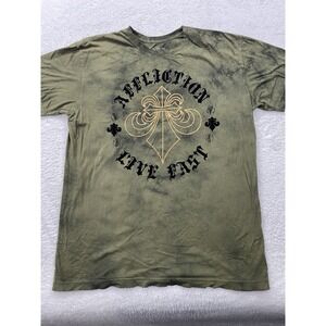 Affliction‎ Live Fast Men's Large Green & Gray/Black Short Sleeve T-Shirt